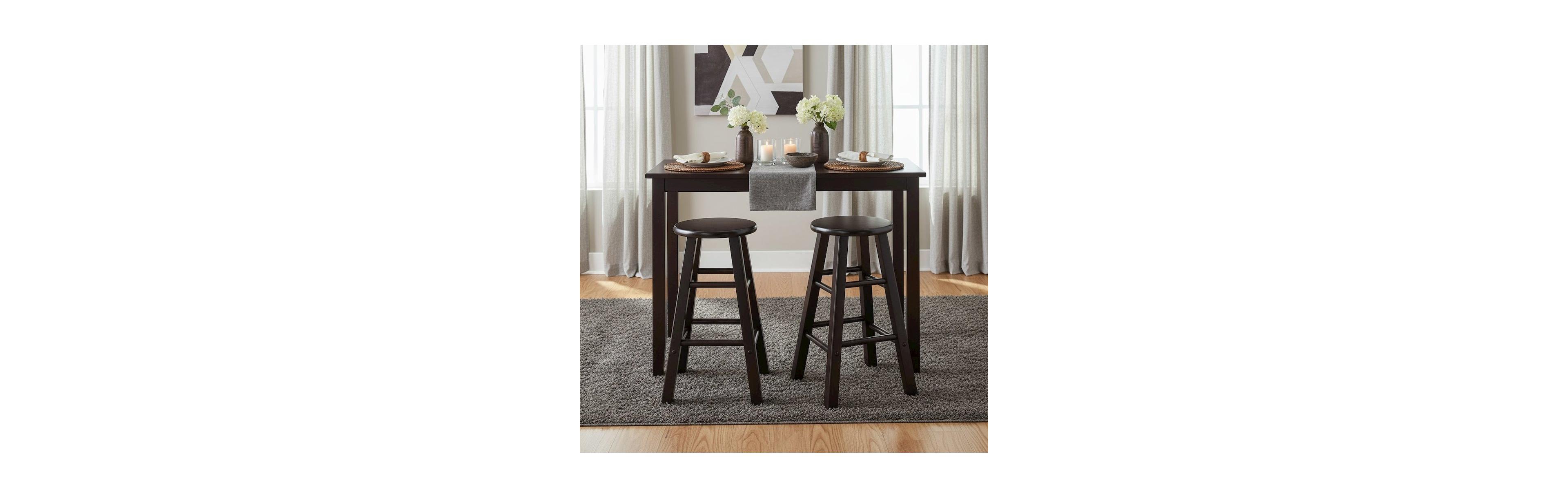 Furnifact 2-Piece Counter Stool Set, Round Seat, Solid Wood