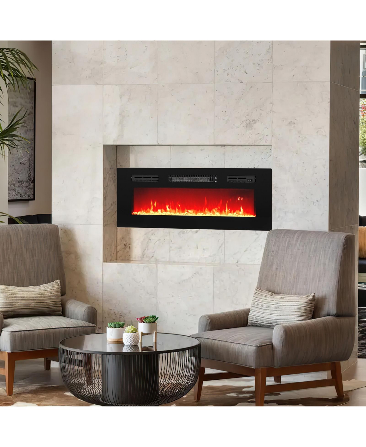 Boyel Living 36" Electric Fireplace Recessed with Led Strip Lights, 3 Flame Colors 5 Brightness
