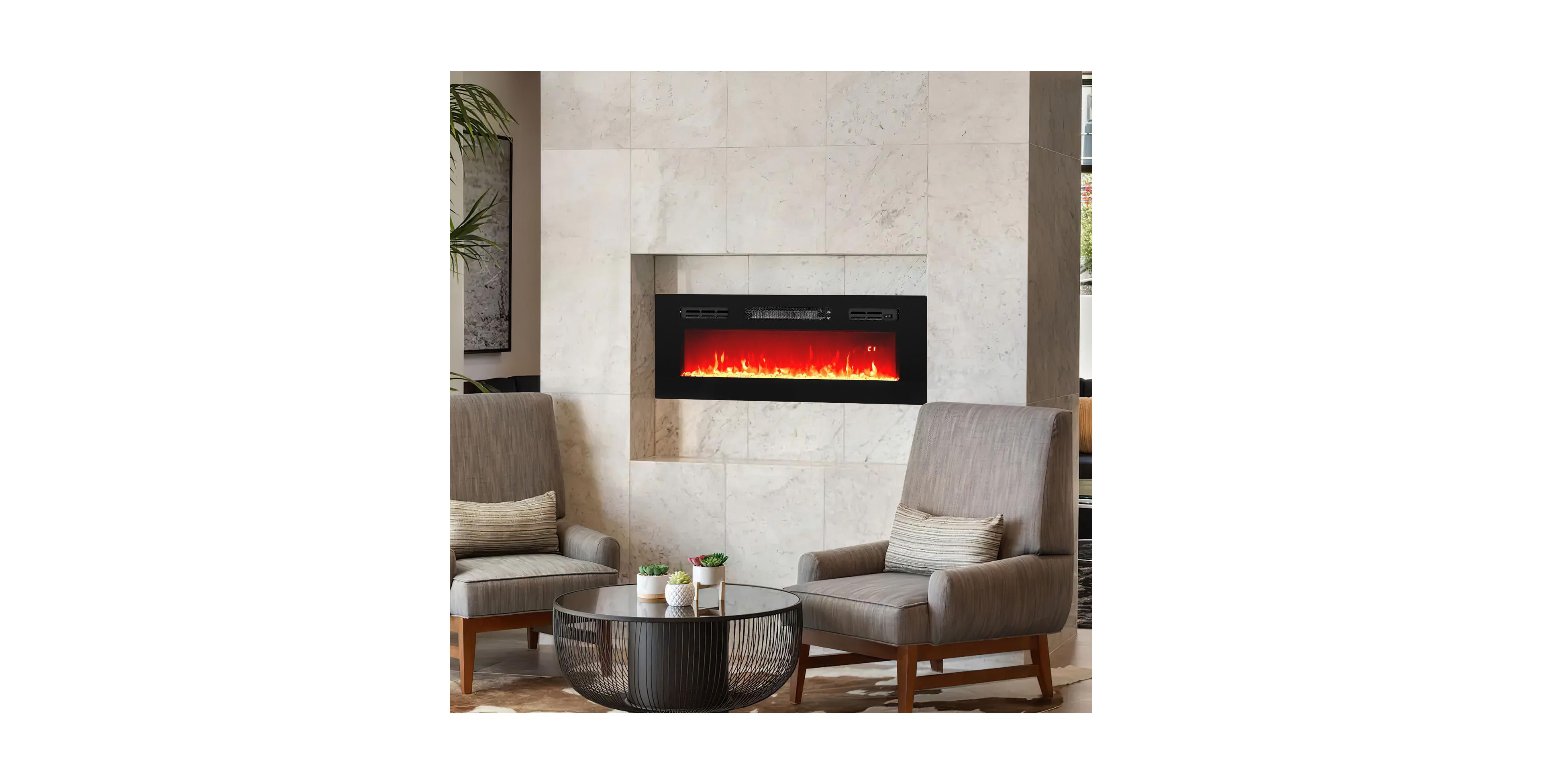Boyel Living 36" Electric Fireplace Recessed with Led Strip Lights, 3 Flame Colors 5 Brightness