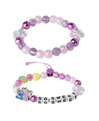 Girls' Officially Licensed Stitch and Angel Beaded Bracelets, 2-Piece Set