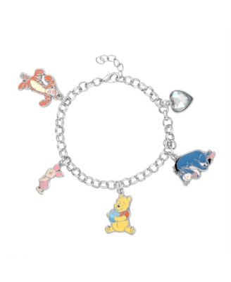 Silver-Tone Crystal Winnie-the-Pooh Adjustable Charm Bracelet