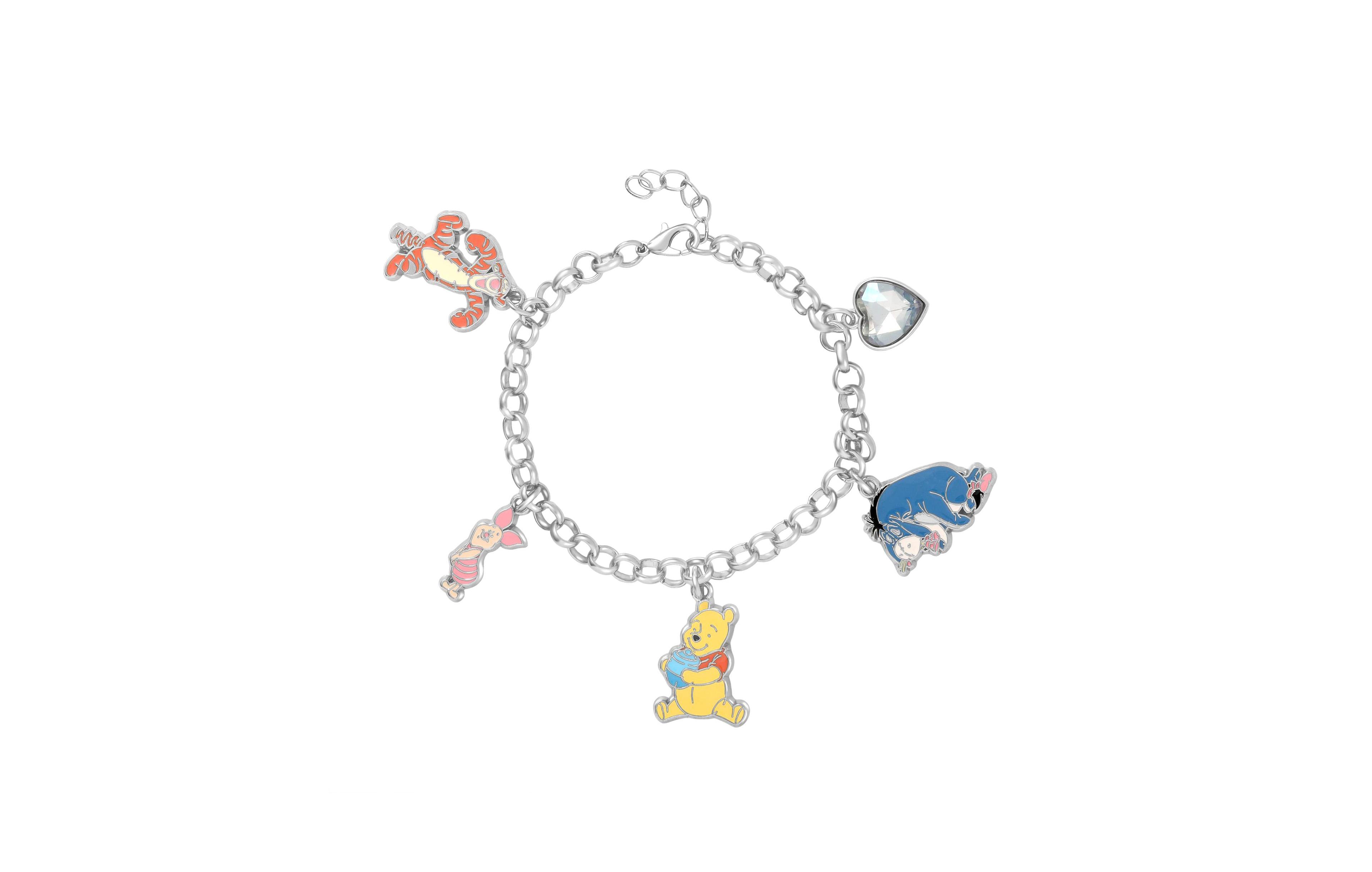 Disney Silver-Tone Crystal Winnie-the-Pooh Adjustable Charm Bracelet