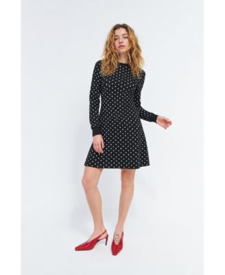 Women's Eline Polka-Dot Long-Sleeve Fit-and-Flare Dress