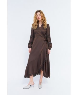 Women's Laralil Long-Sleeve Lace Midi Wrap Dress