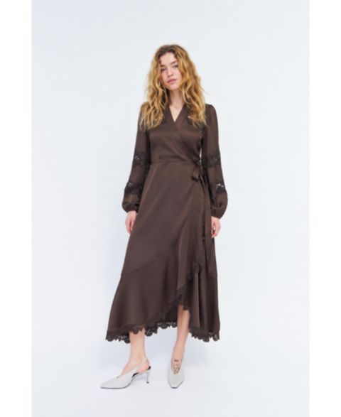 Женское платье CRAS Laralil Long-Sleeve Lace Midi Wrap