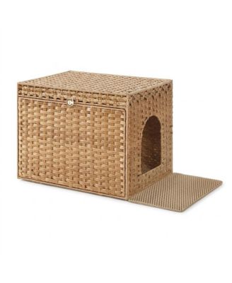 Enclosed Cat Litter Box Furniture with Litter Mat and Washable Removable Tray
