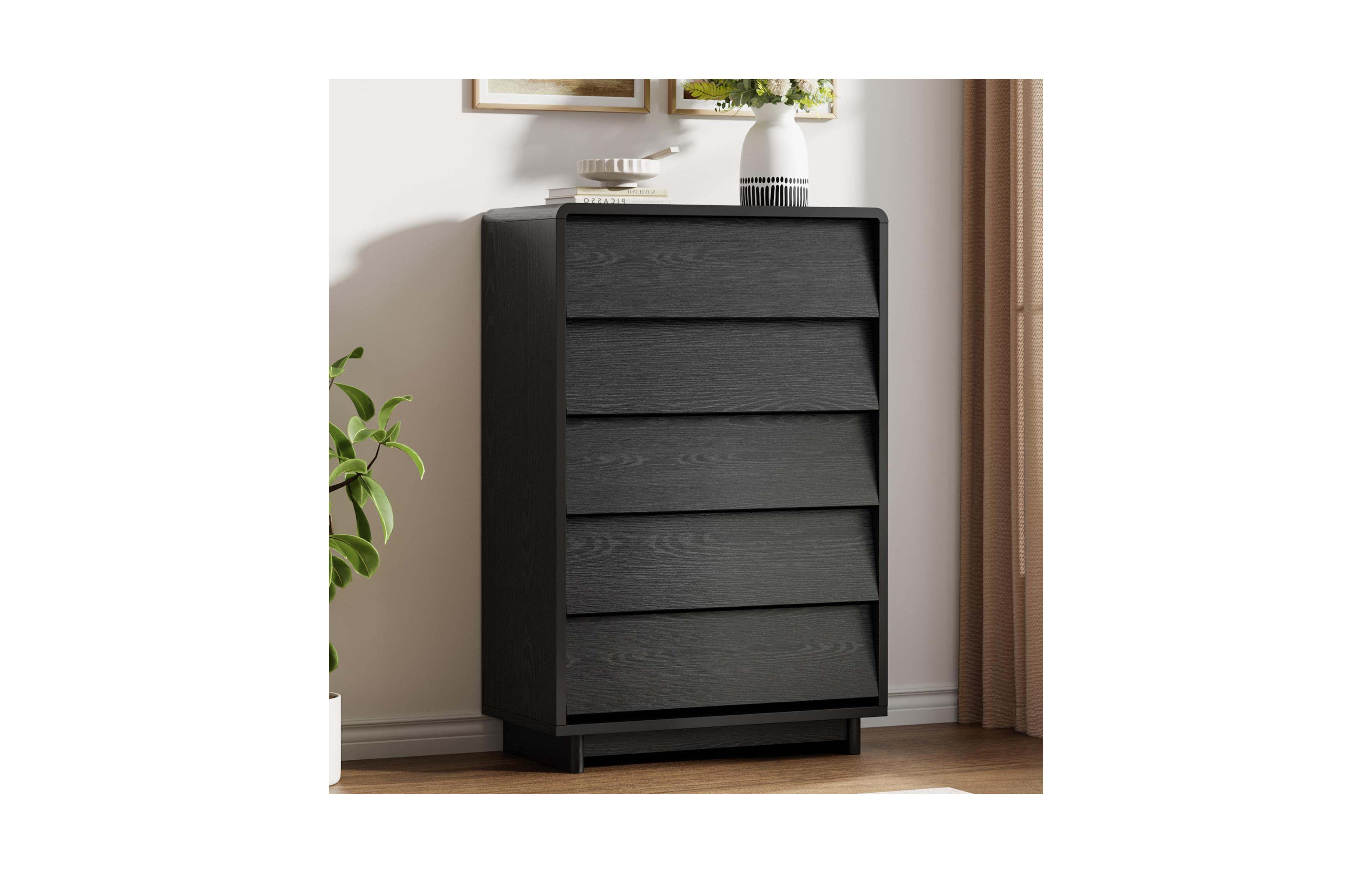 homfan 5-Drawer Dresser 29.5 Inch Wide Modern Wood Tall Storage Chest Handle-Free Design for Bedroom Living Room