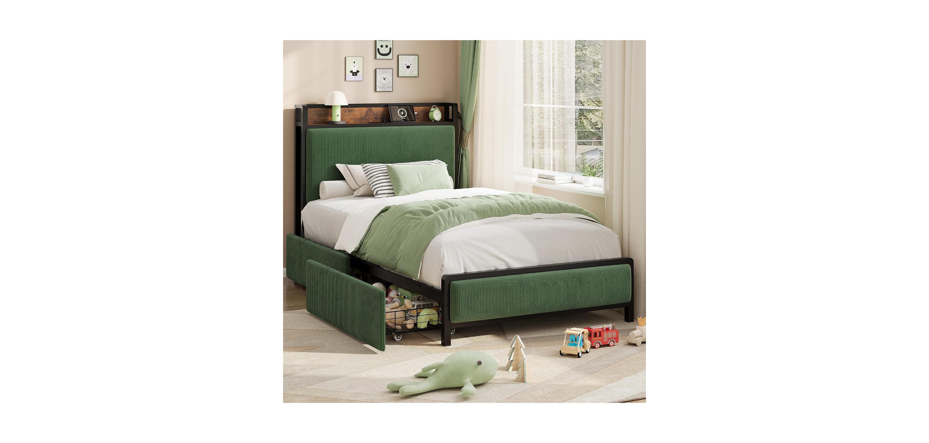 gaomon Twin Size Bed Frame with 2 Storage Drawers and Charging Station