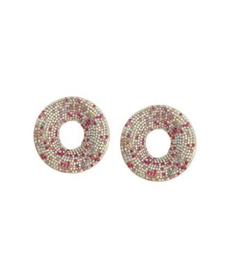 Crystal Pink-Tone Confetti Pave Circle Statement Earrings