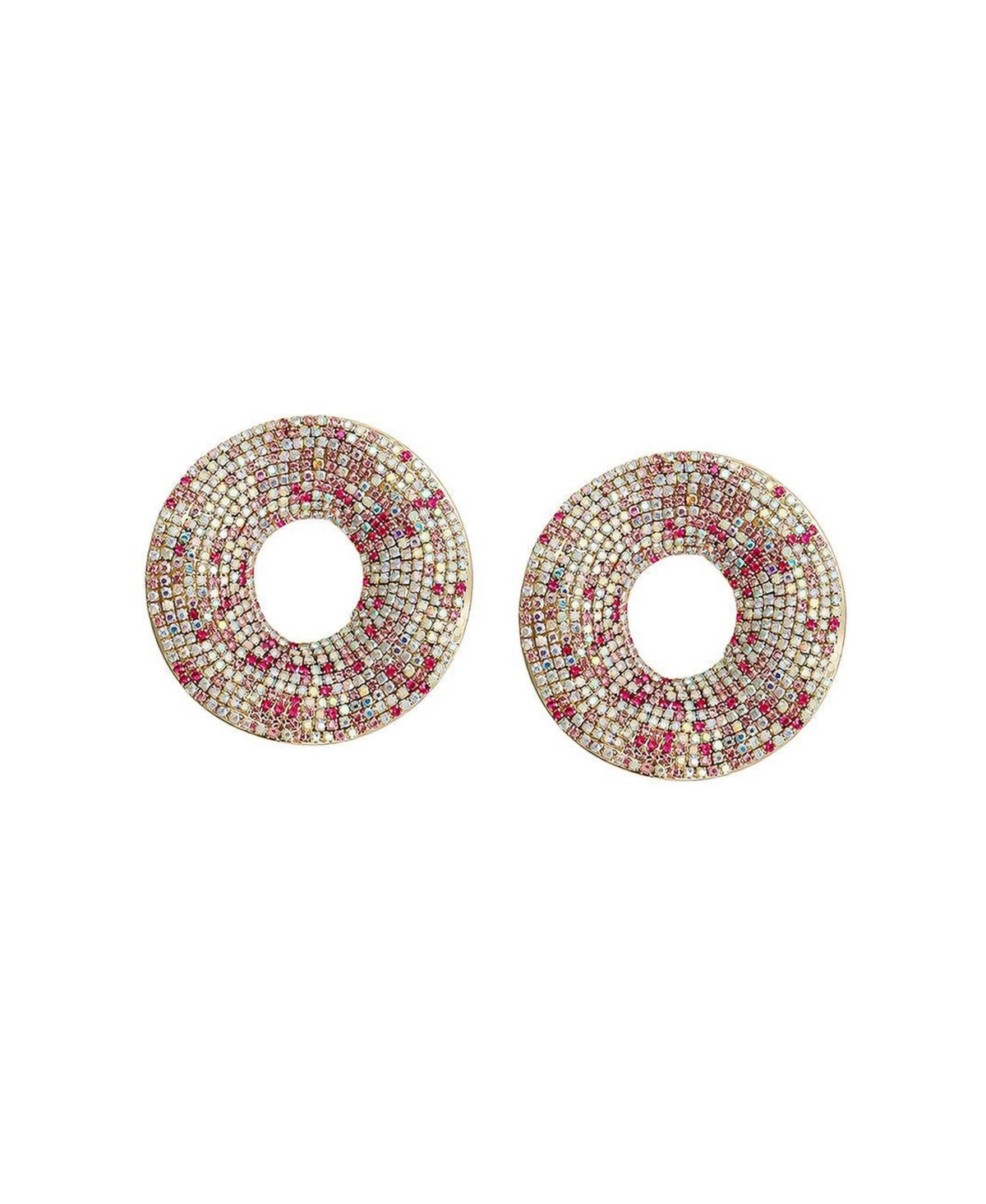 Sohi Crystal Pink-Tone Confetti Pave Circle Statement Earrings - Pink and gold tones.
