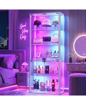 5-Tier Glass Display Cabinet with RGB Light and Auto Sensor