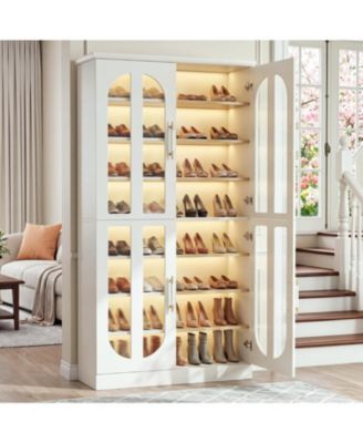  8-Tier Tall Shoe Cabinet Holds 32-40 Pairs, Shoe Rack Organizer with Adjustable Shelves, Acrylic Doors and Dimmable LED Lights