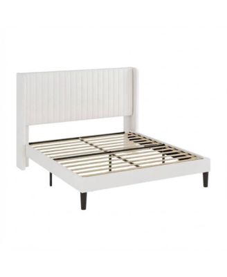 Modern Velvet Upholstered Bed Frame with Wingback Headboard