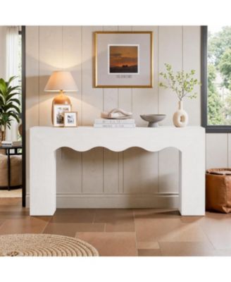 63" Wooden Console Table with Wavy Edge, Narrow Sofa Table for Living Room