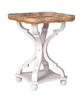 Square Rustic Wooden Accent Tray Top Nightstand Side Table, White Legs
