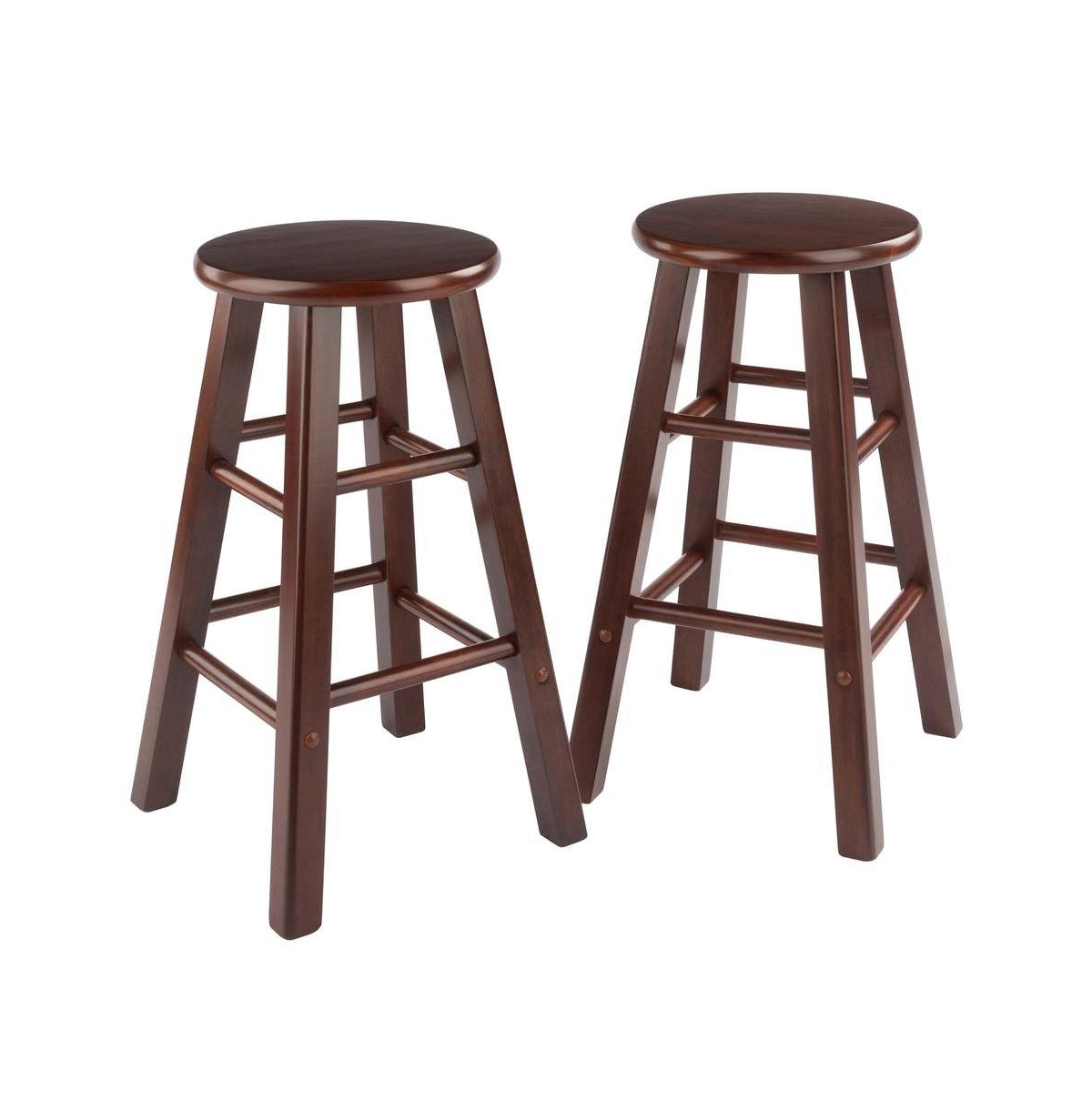 FurniFact Walnut Solid Wood Kitchen Stools Set of 2, Bar Chairs for Counter Seating