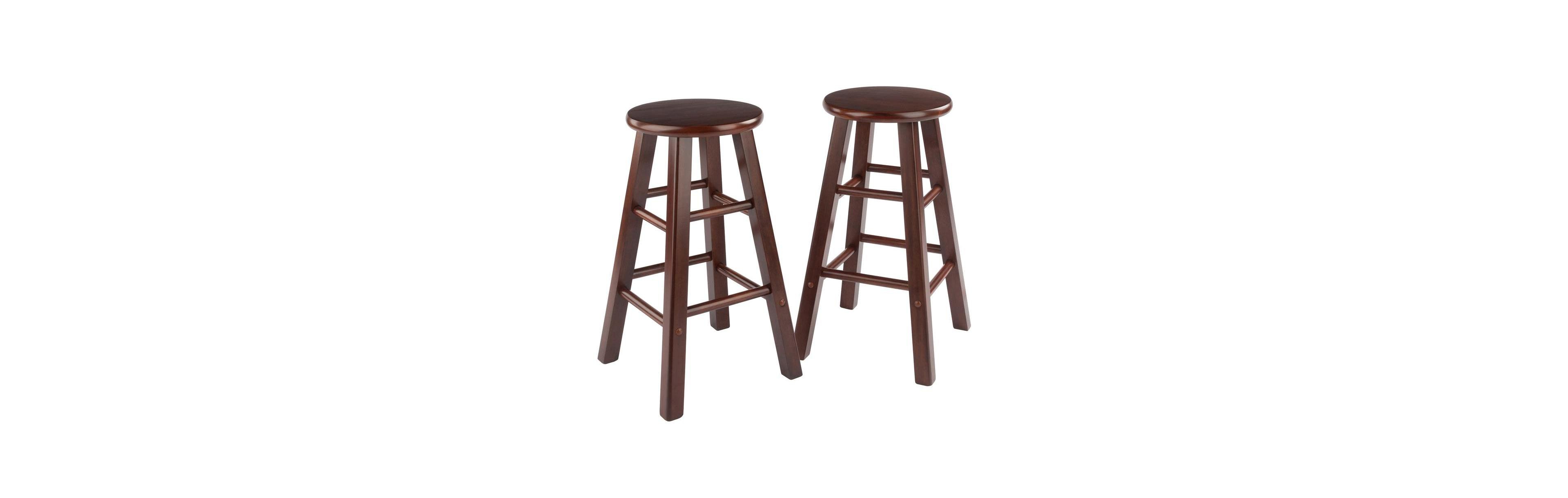 FurniFact Walnut Solid Wood Kitchen Stools Set of 2, Bar Chairs for Counter Seating