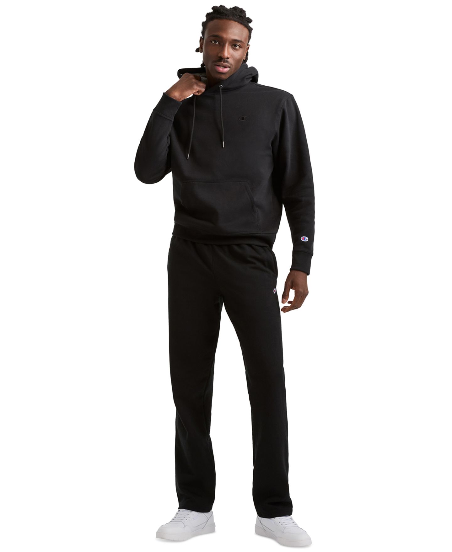 Мужские брюки Champion Powerblend Open-Bottom Fleece Sweatpants, цвет: Чёрный — фото 2