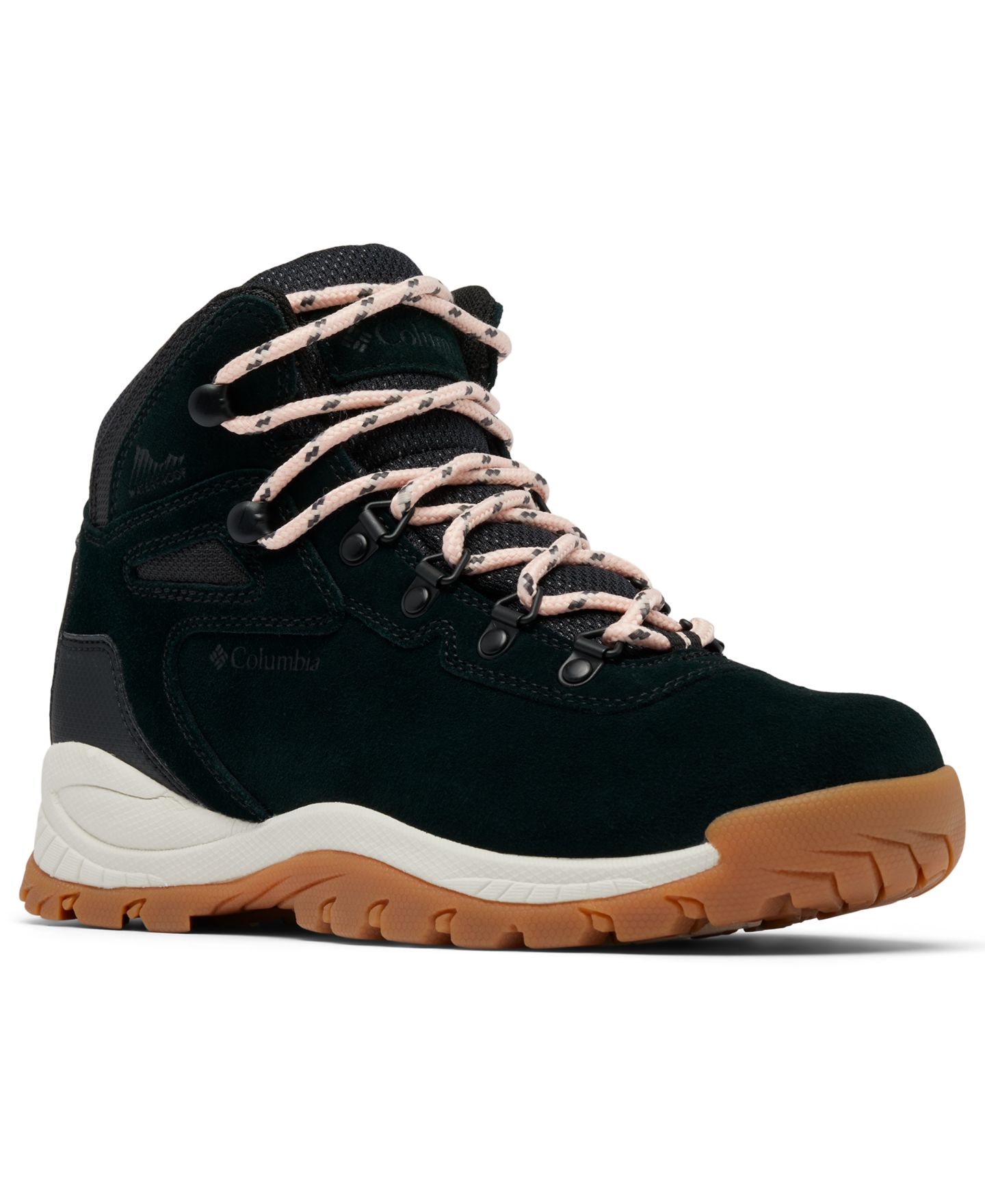 Женские ботинки Columbia Newton Ridge Plus Amped Waterproof Hiking Booties, цвет: Чёрный / Пудровый розовый — фото 1