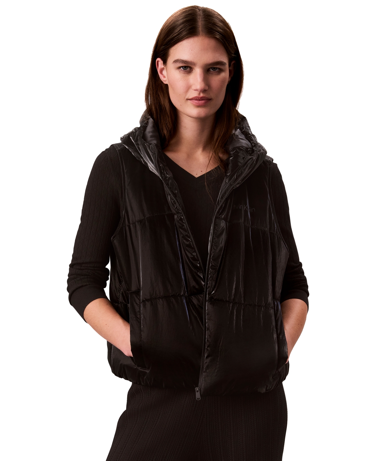 Calvin Klein Performance Women's Icon Sport Shine Puffer Hooded Vest
