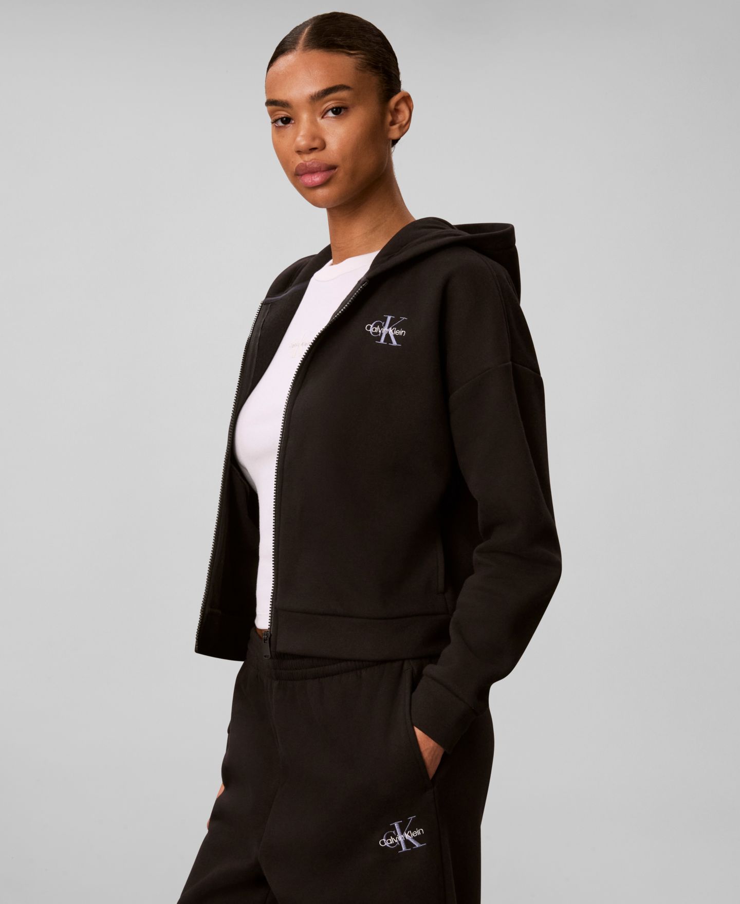 Женское худи Calvin Klein Performance Monogram Brushed French Terry Full-Zip, цвет: Чёрный — фото 3