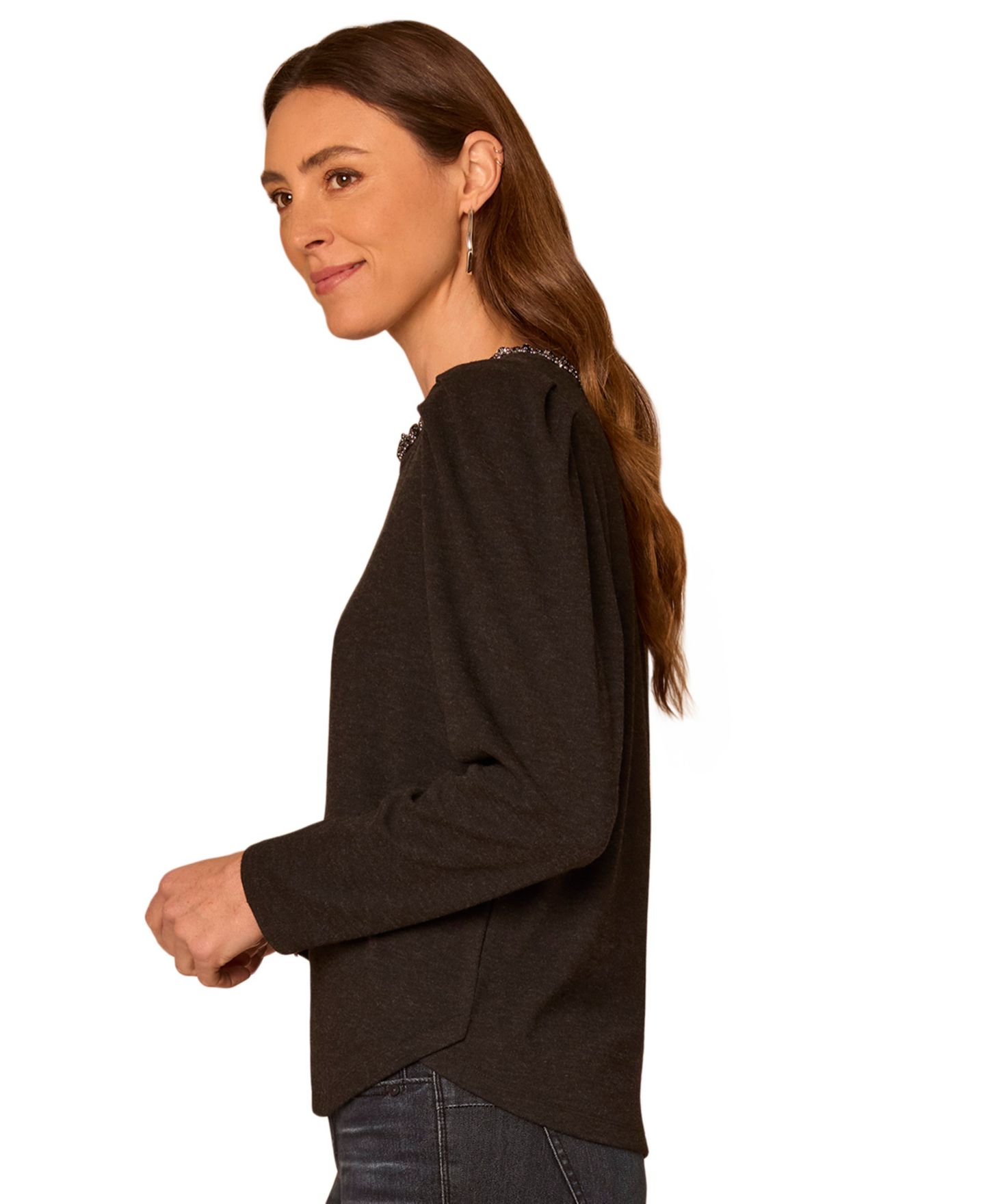 Женская блузка Democracy Petite Long-Sleeve Rhinestone Scoop-Neck Blouse, цвет: Чёрный — фото 2