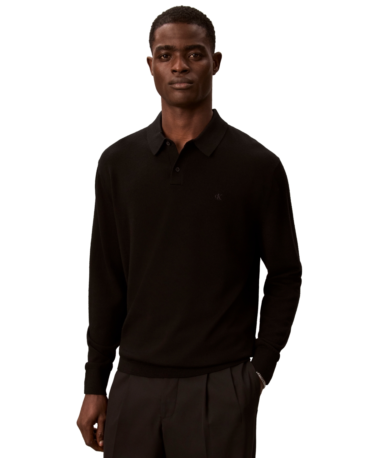 Calvin Klein Men's Merino Wool Polo Classic-Fit Sweater