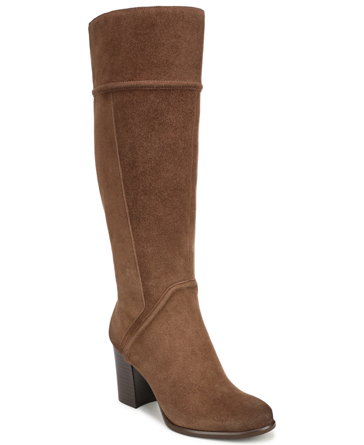 27 EDIT Lexa Knee High Boots, Maple Brown Suede Leather, 12.0M Round Toe, Block Heels