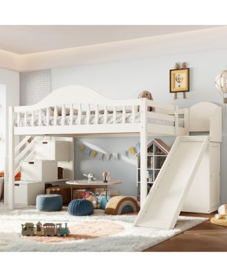 Full Loft Bed with Stairs, Slide, Wardrobe and Storage