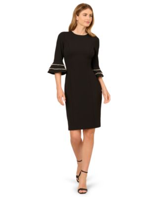 Petite Imitation Pearl-Trimmed 3/4-Sleeve Bell-Cuff Cocktail Dress