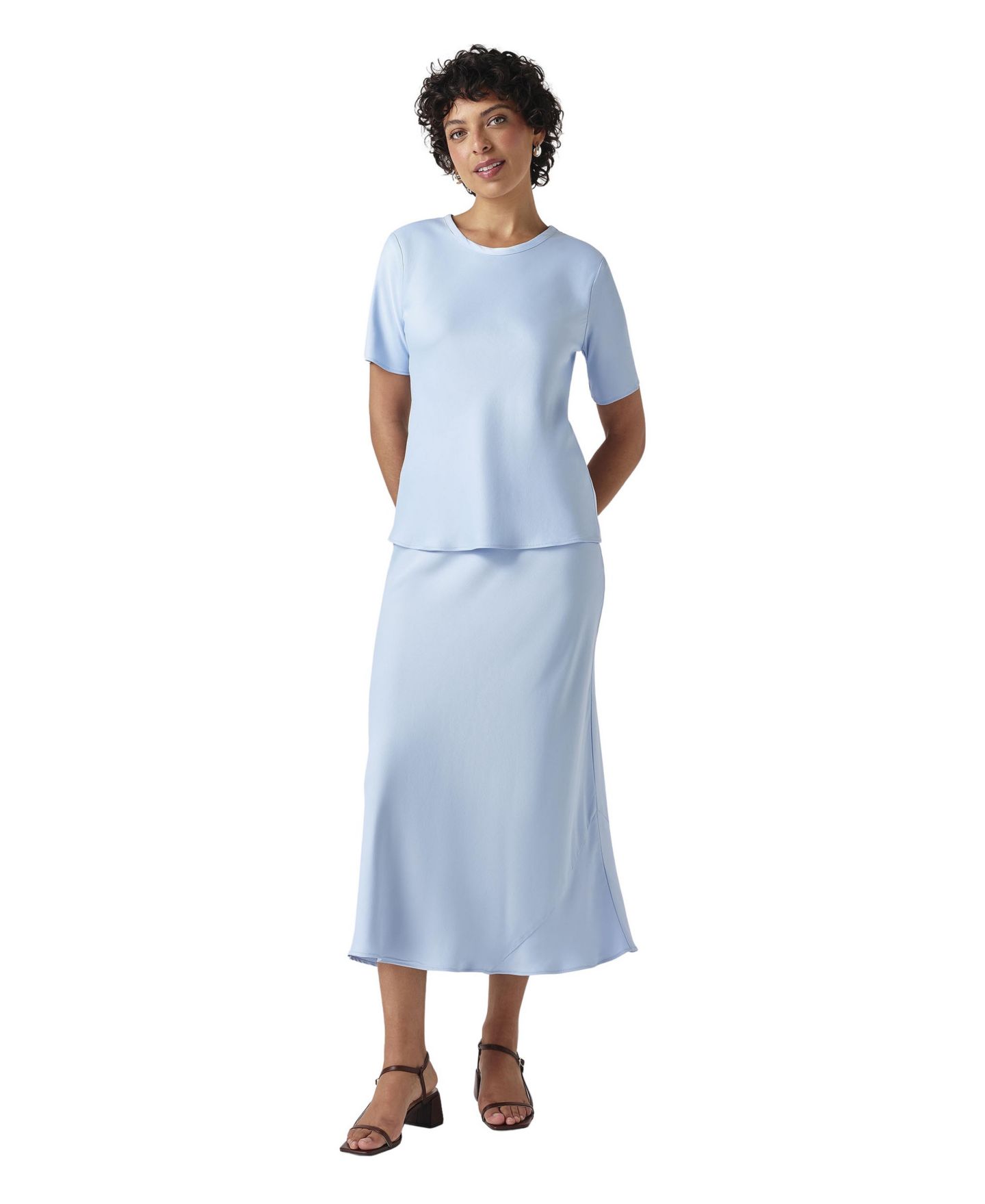 Женский топ Ghost London Ria Short-Sleeve Satin, цвет: Светлый синий — фото 2
