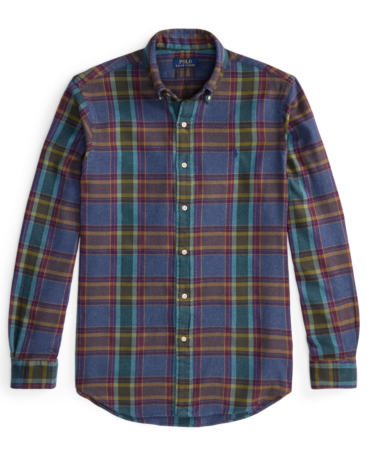 Мужская рубашка Polo Ralph Lauren Long-Sleeve Plaid Brushed Flannel, цвет: Синий фиолетовый меланжевый разноцветный — фото 5