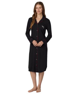 Women's Lauren Dog Sleepshirt Long-Sleeve Notch-Collar Sleep Shirt