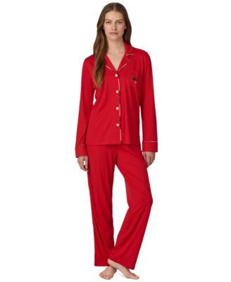 Women's Long-Sleeve Notch Collar Top and Pants, 2-Piece Set
