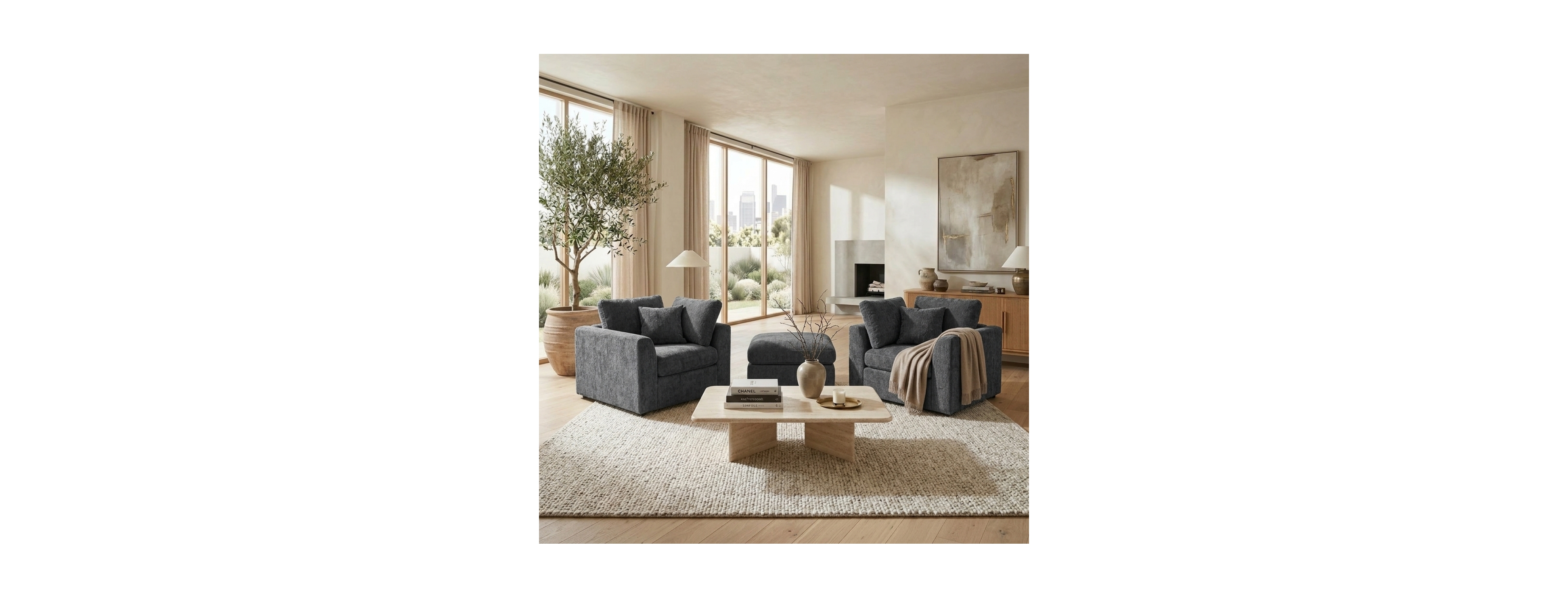 Streamdale Furniture 3-Piece Chenille Upholstered Accent Chair Set with Ottoman and Pillows