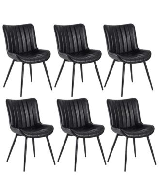 Set of 6 Upholstered Dining Chairs, Mid Century Modern Faux Leather Armless Kitchen Chairs for Dining Room