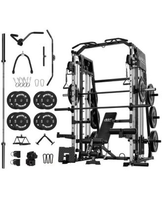 Smith Machine Home Gym, 2200 lbs Power Rack Cage with Cable Crossover, Power Rack with 1200LB Capacity Weight Bench and 230 lbs Weight Plate