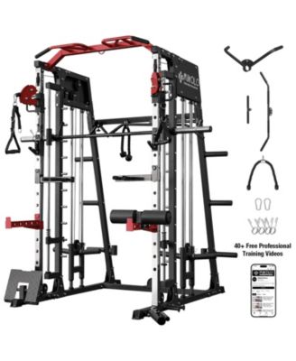 Smith Machine Home Gym, 2200 lbs Power Rack Cage with Cable Crossover, Weight Bar, 360degree(s) Landmine, Barbell Holders and Other Attachments