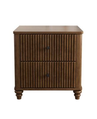 Fluted 3-Drawer Nightstand with Metal Handles, Walnut Mid-Century Bedside Table 21.65 inch