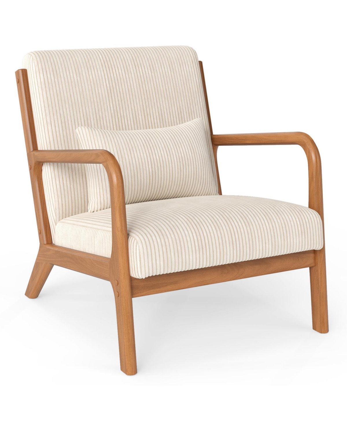 Mecale Accent Chair Corduroy Upholstered Lounge with Lumbar Pillow