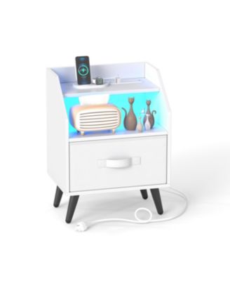 Nightstand with Power Outlets and Open Storage Shelf