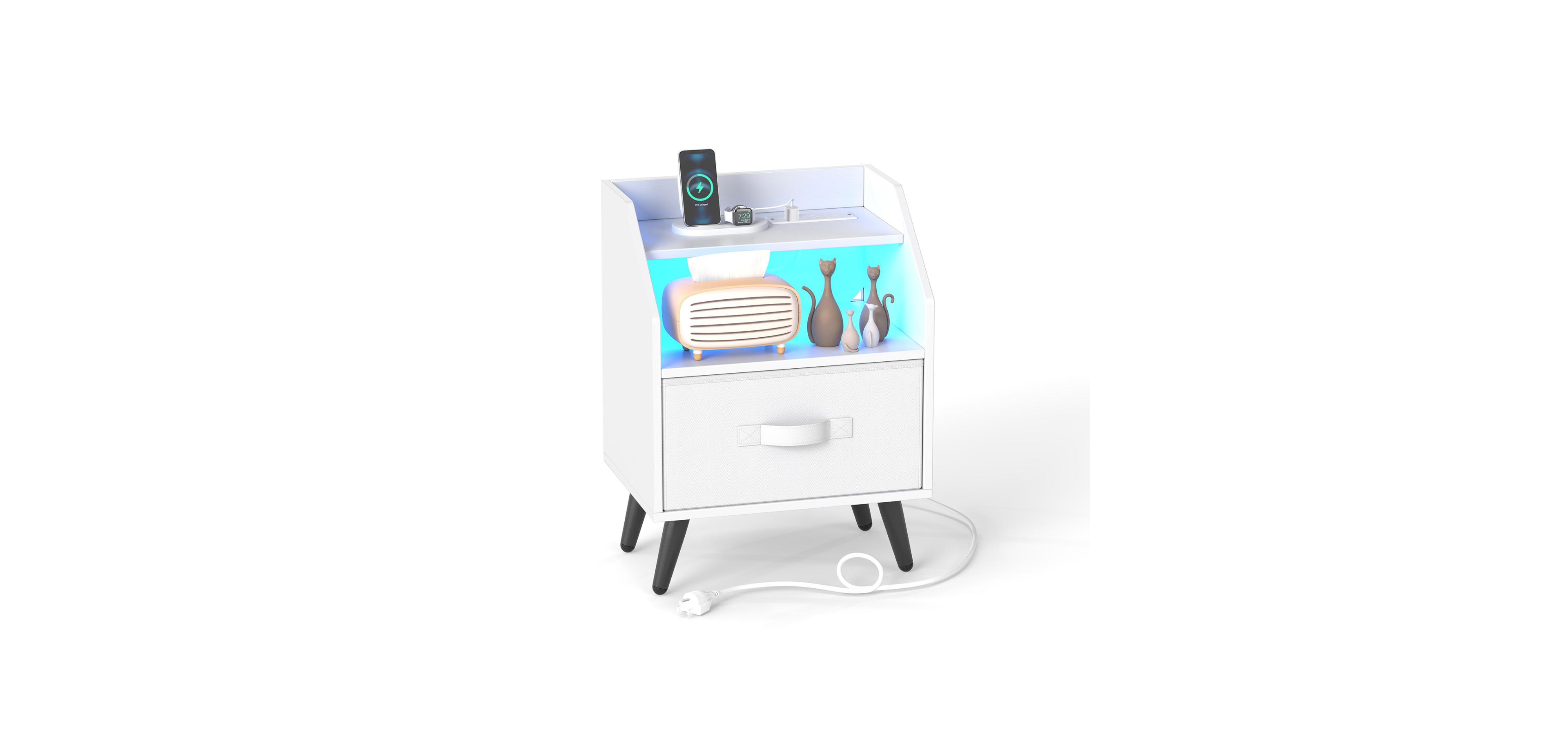 Mecale Nightstand with Power Outlets and Open Storage Shelf