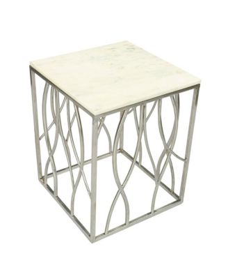 Kameral Square Marble End Table with Stainless Steel Base