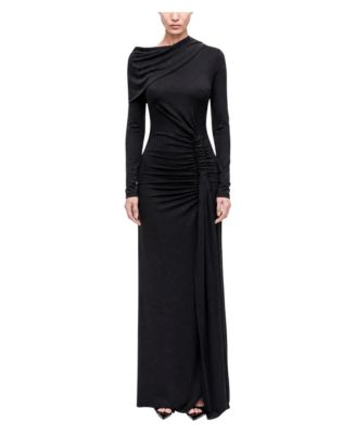 Women's Asymmetric Neckline Draped Maxi Dress