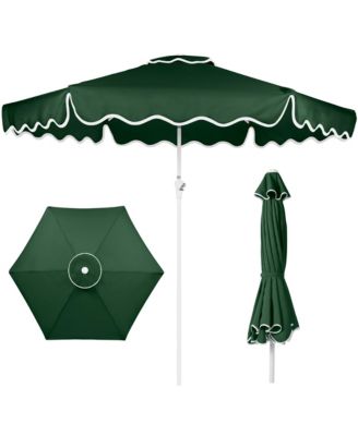 9ft Patio Market Umbrella with Wavy Trim, Fade Resistant, Crank and Tilt, Wind Vent