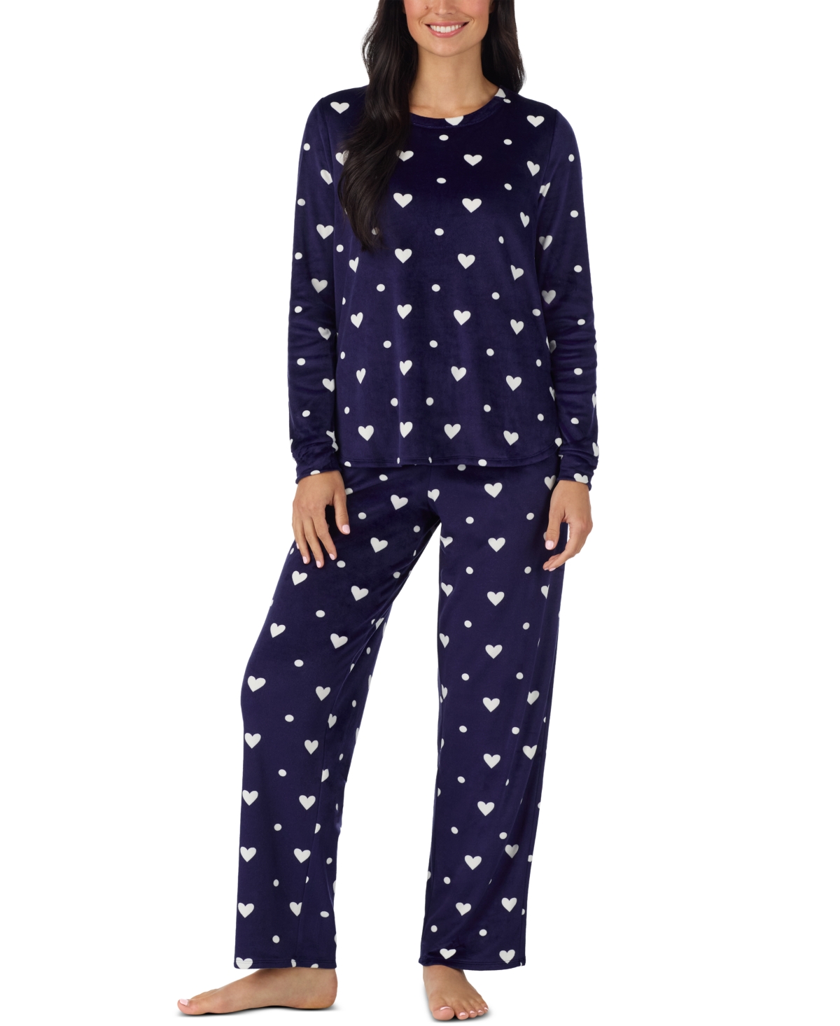 Cuddl Duds Women's Long Sleeve Velour Knit 2-Piece Pajama Set - Navy Print