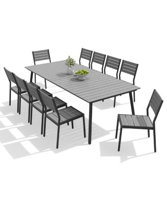 11-Piece Outdoor Dining Set Stackable Chairs and Aluminum Dining Table with Umbrella Hole for Deck, Porch and Backyard