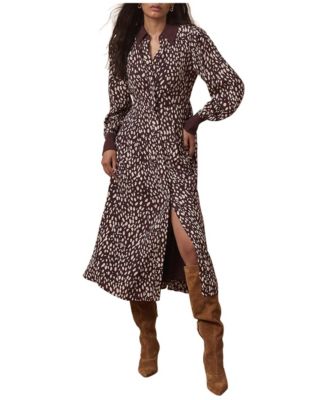 Women's Printed Contrast Midi Shirt Dress