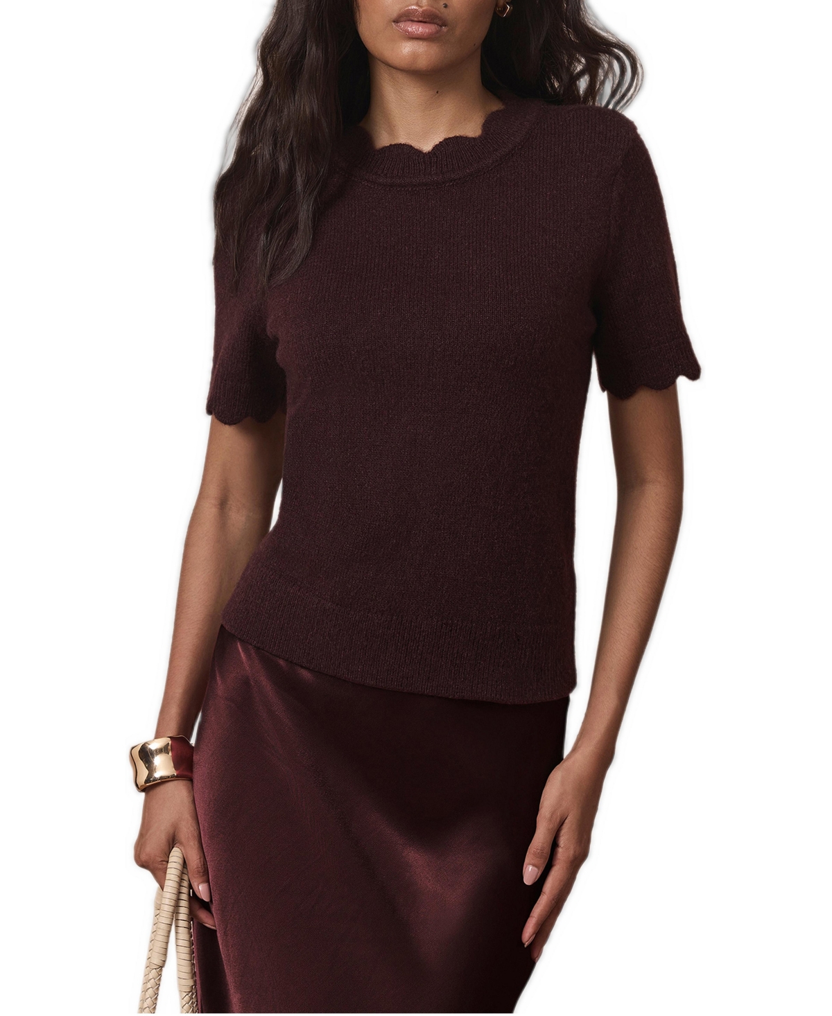 Mint Velvet Women's Scallop-Trim Short-Sleeve Knit Top