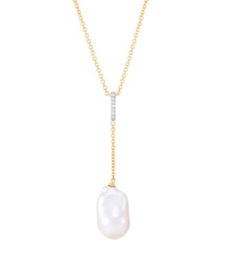 Cultured Freshwater Pearl and Diamond Cable Chain Necklace (Under 1/4 ct. t.w.) in 14k Yellow Gold-Plated Sterling Silver